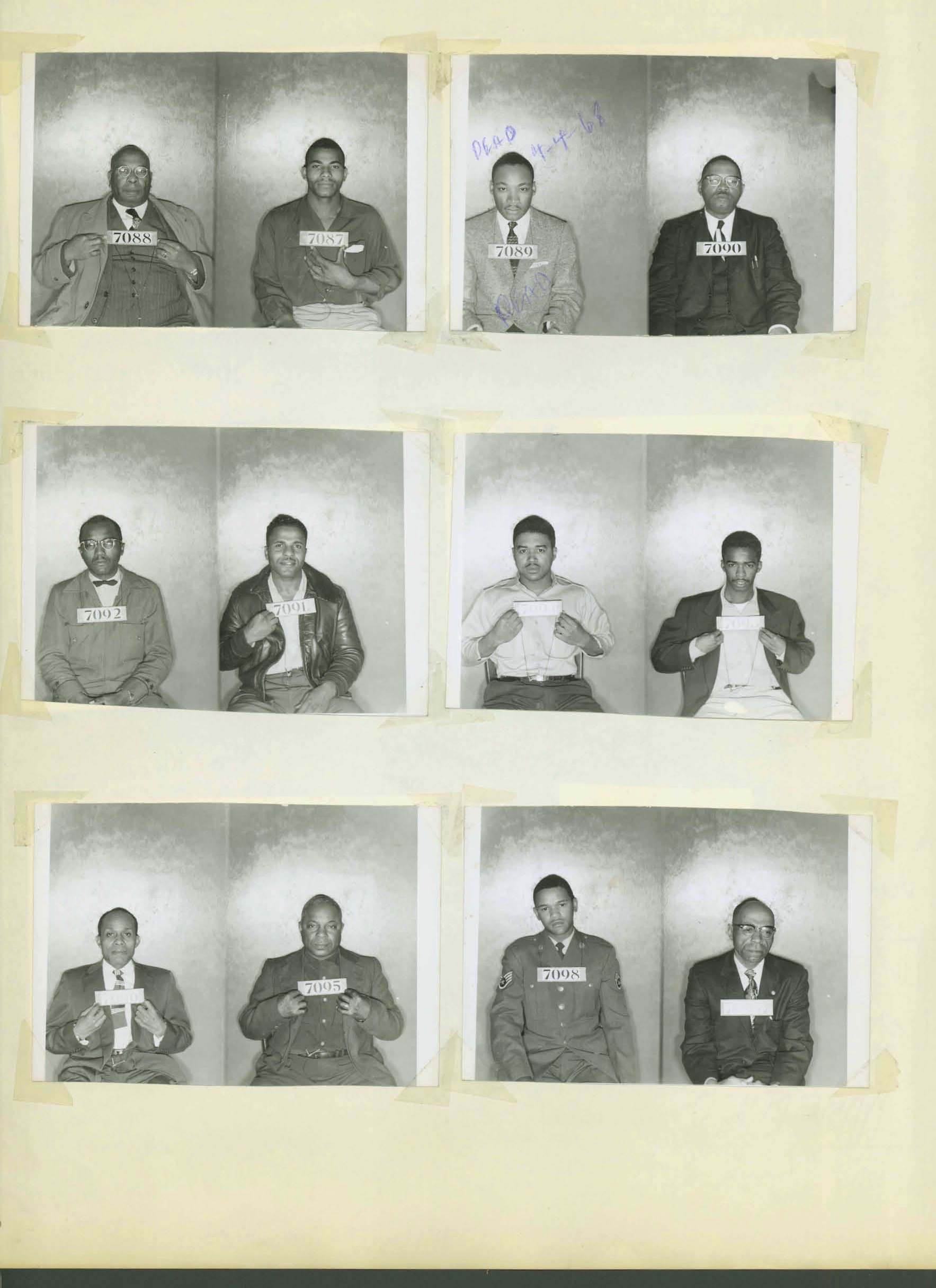 A sheet of Montgomery County booking photographs from February 1956, numbered 7087 to 7098